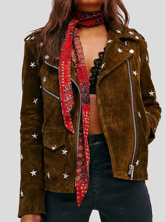 Studded Brown Suede Leather Jacket