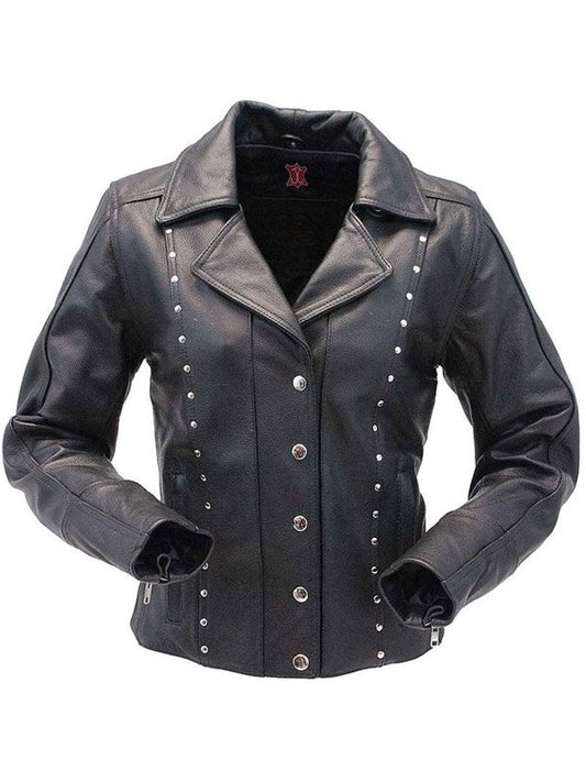 Womens Black Studded Leather Biker Jacket