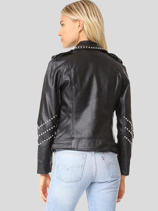 Women's Studded Leather Motorcycle Jacket