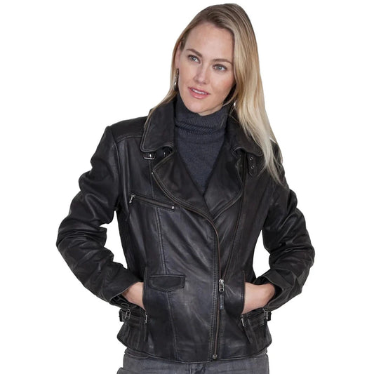 Womens Black Leather Motorcycle Jacket