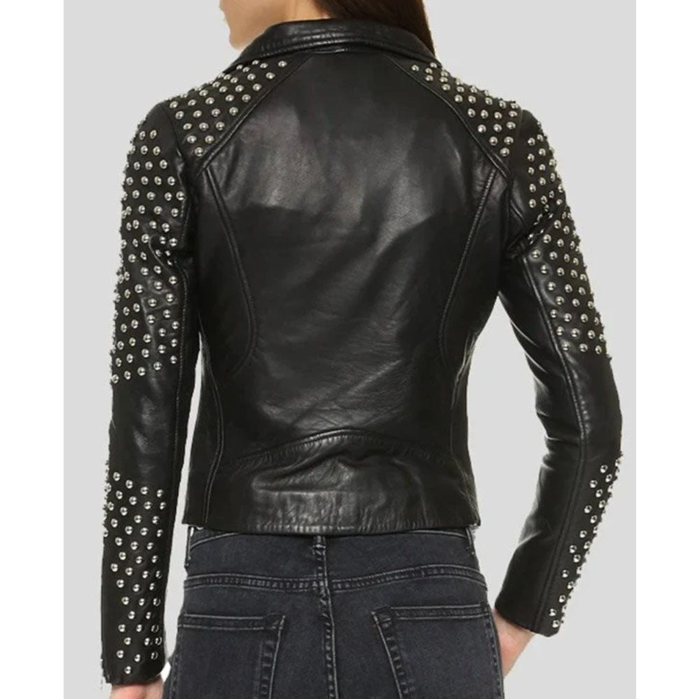 Womens Studded Black Leather Motorcycle Jacket