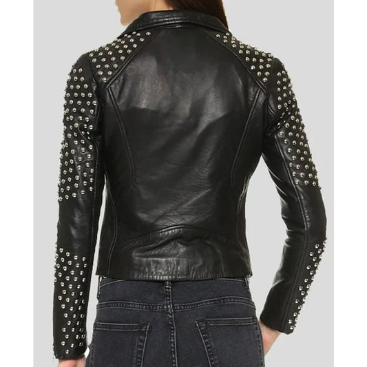 Womens Studded Black Leather Motorcycle Jacket