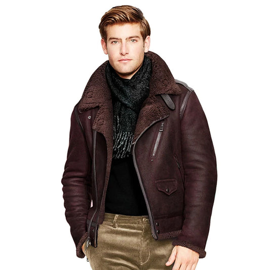 classic B3 vintage genuine Leather jacket thick sheepskin shearling coat