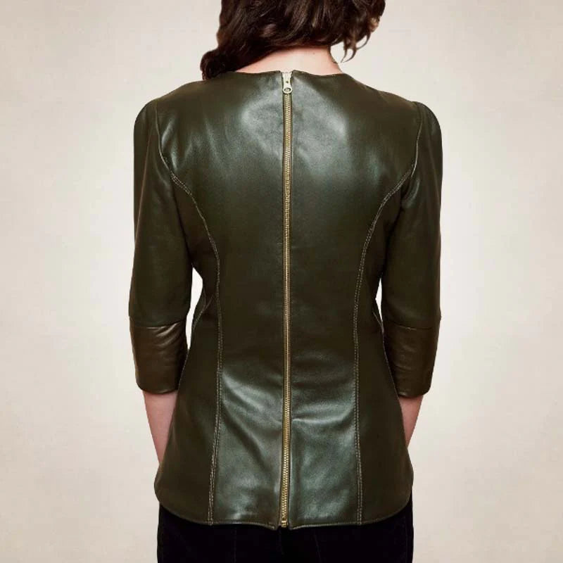 Women’s Half Sleeve Lambskin Leather Top – Bold & Chic