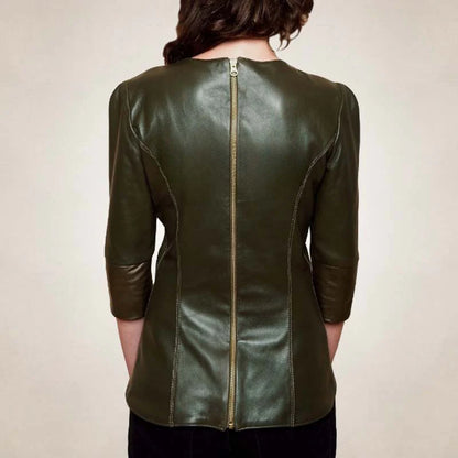 Women’s Half Sleeve Lambskin Leather Top – Bold & Chic
