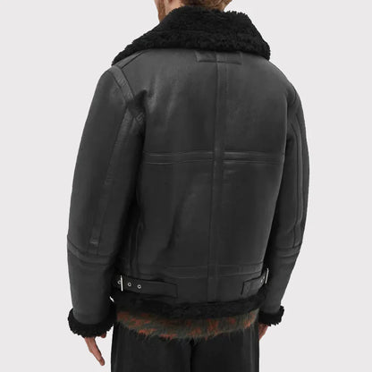 Classic Men's All Black Shearling Jacket - Timeless Style