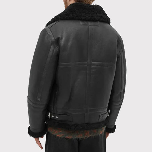 Classic Men's All Black Shearling Jacket - Timeless Style