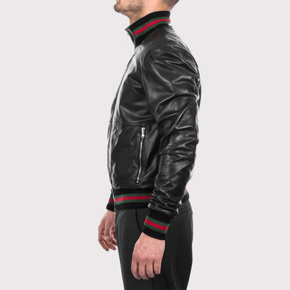 Men's Black Lambskin Bomber Leather Jacket
