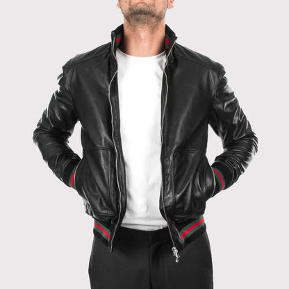 Men's Black Lambskin Bomber Leather Jacket