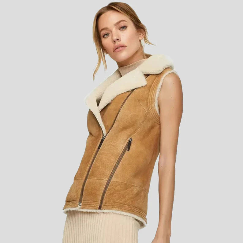Women Brown B3 Bomber Shearling Aviator Vest