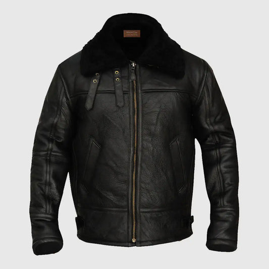 B3 Aviator Bomber Sheepskin Black Jacket