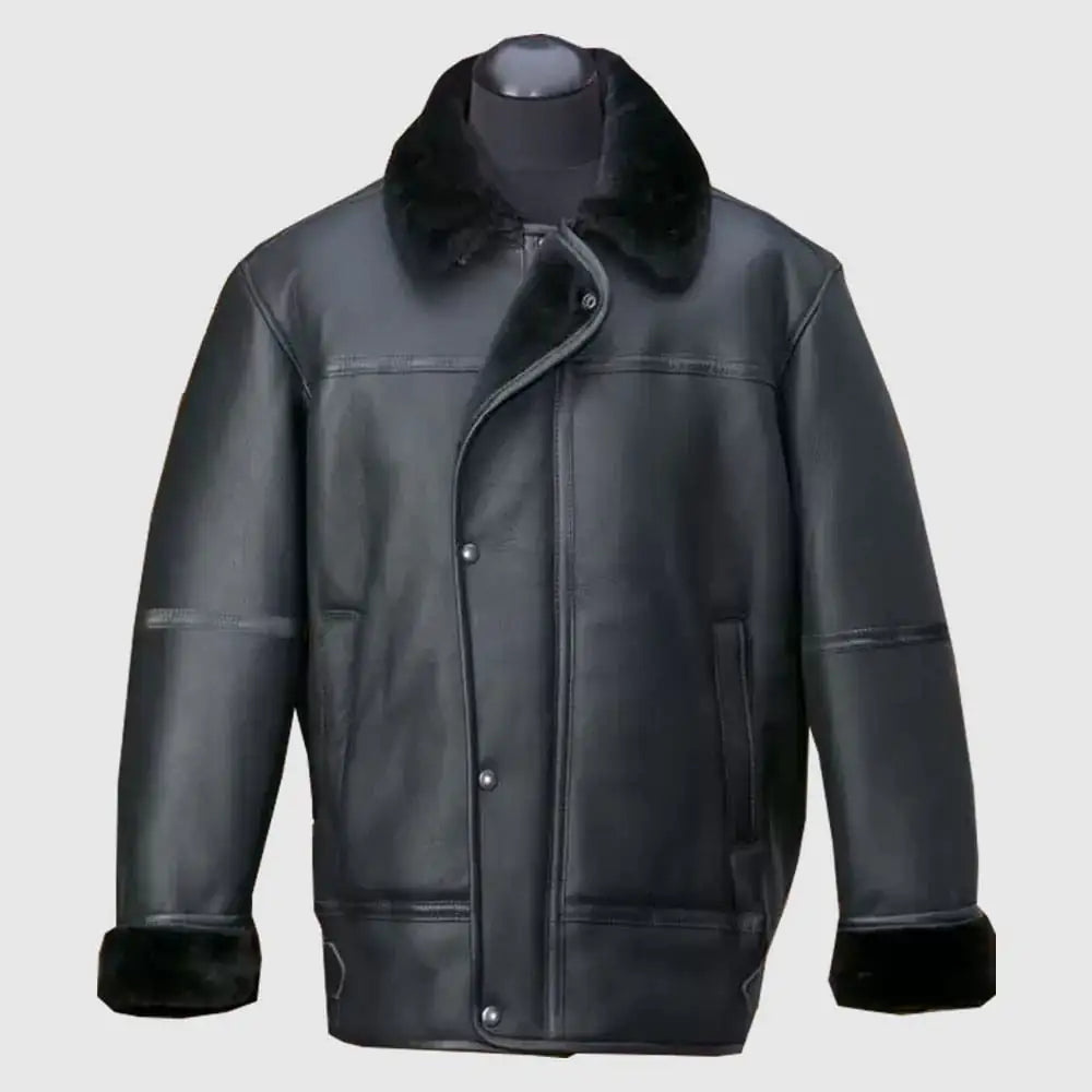 Men Black Aircraft Shearling Jacket