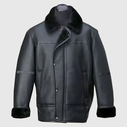 Men Black Aircraft Shearling Jacket