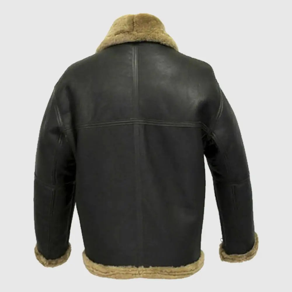 Mens B3 Bomber USAF WWII Pilot Real Sheepskin Shearling Black Leather Jacket