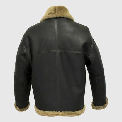 Mens B3 Bomber USAF WWII Pilot Real Sheepskin Shearling Black Leather Jacket