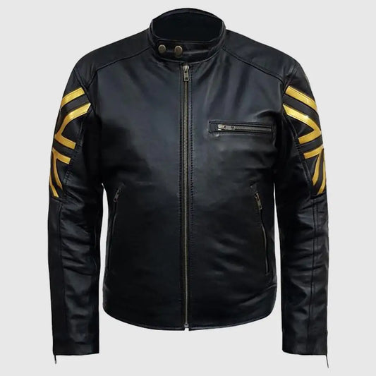 Mens Black & Gold UK Flag Leather Jacket