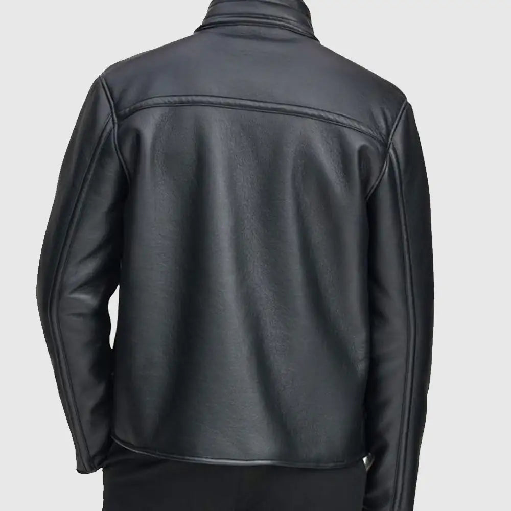 Genuine Black Leather Jacket With Faux Shearling