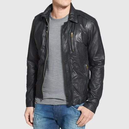 Mens Black Leather Motorcycle Jacket