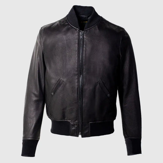 Men’s Lightweight Natural Pebble Cowhide Leather Bomber Jacket