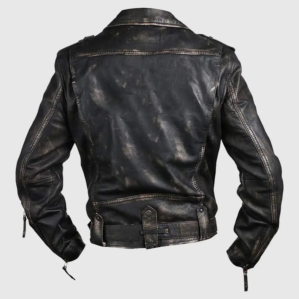 Vintage Cafe Racer Distressed Black Leather Jacket