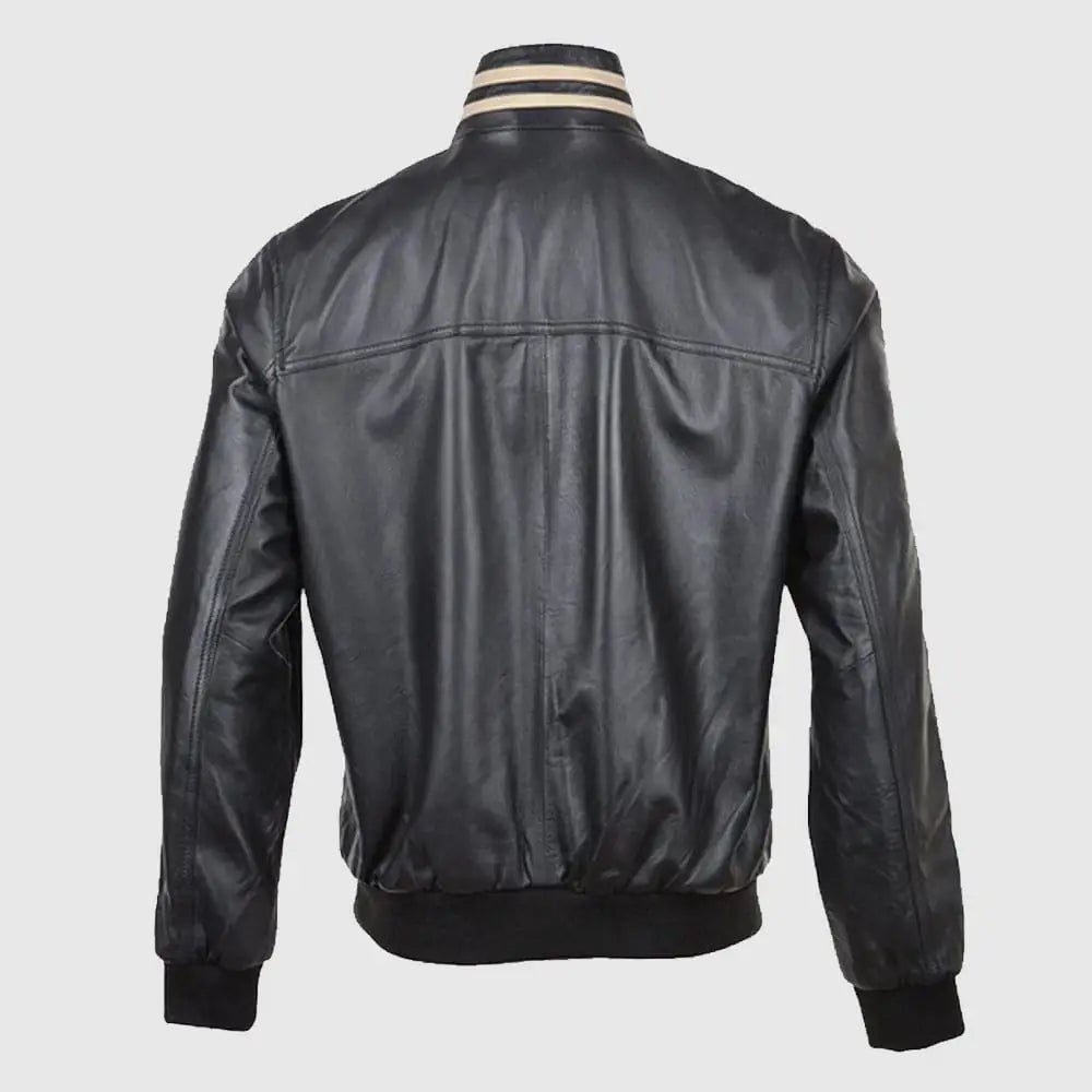 Ashwood Striped Collar Leather Bomber Jacket