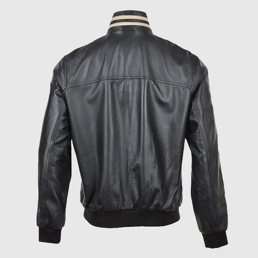 Ashwood Striped Collar Leather Bomber Jacket