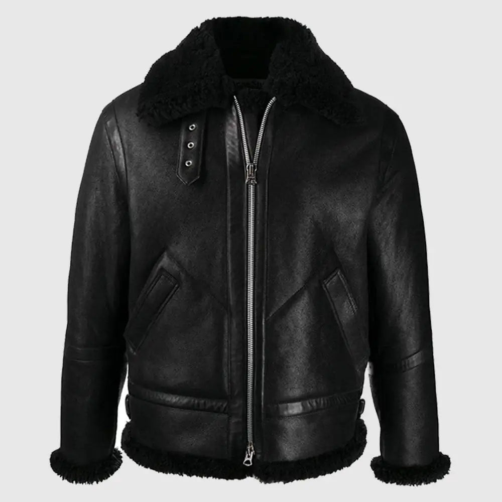 B3 Bomber Black Faux Shearling Jacket