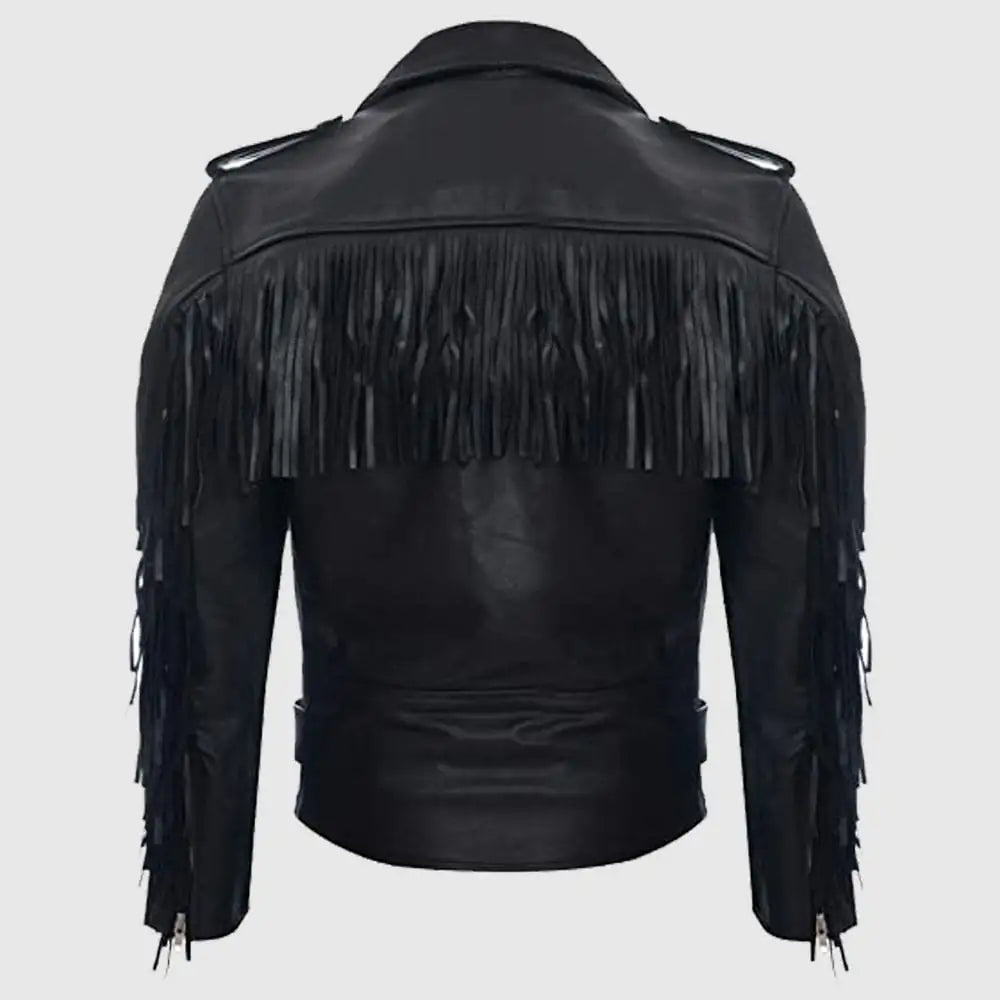 Mens Fringe Hide Leather Brando Tasseled Motorcycle Jacket Retro Biker