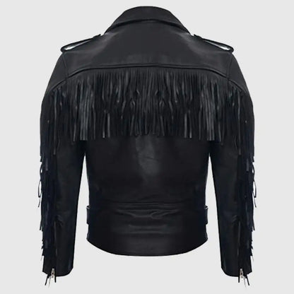 Mens Fringe Hide Leather Brando Tasseled Motorcycle Jacket Retro Biker