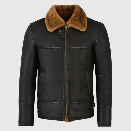 Traditional Black Shearling Jacket For Men