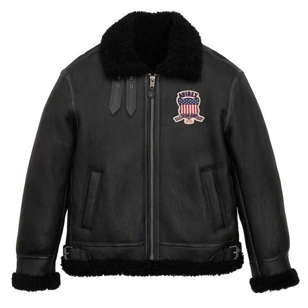 Avirex icon Black USA B3 Shearling Bomber Leather Jacket