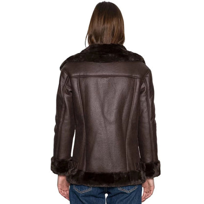 Tania Women Fashion Coffee Brown Aviator Shearling Bomber Jacket