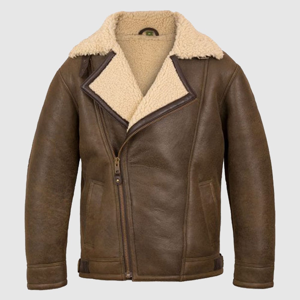 Men’s Antique Shearling Sheepskin Leather Pilot Jacket
