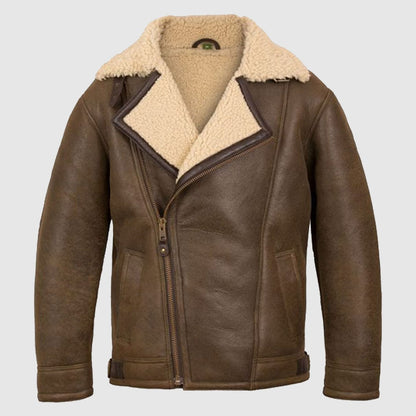 Men’s Antique Shearling Sheepskin Leather Pilot Jacket
