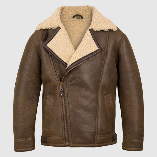 Men’s Antique Shearling Sheepskin Leather Pilot Jacket