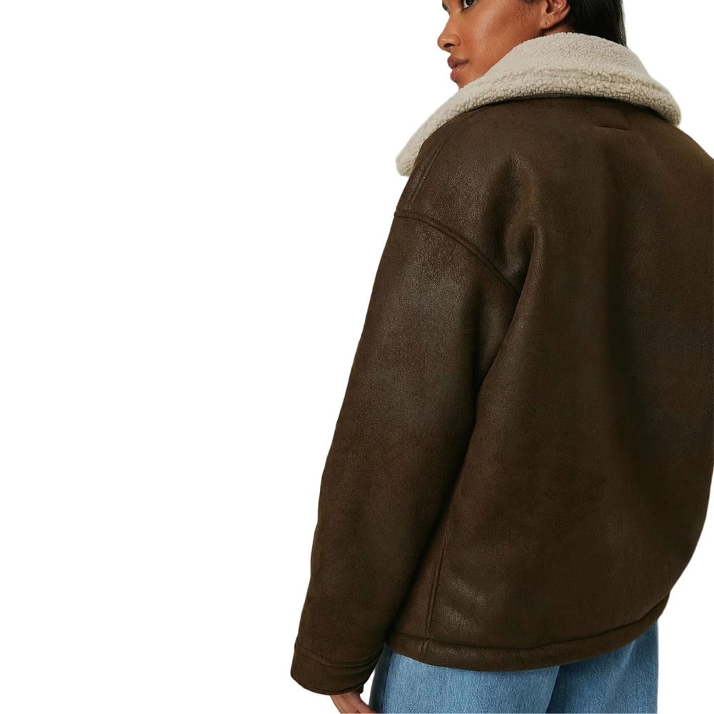 Inguna Women Fashion Grayish Brown Aviator Shearling Bomber Jacket