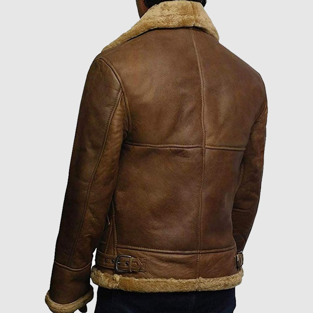 Men's RAF Aviator Soft Shearling Sheepskin Leather Bomber Flying Jacket