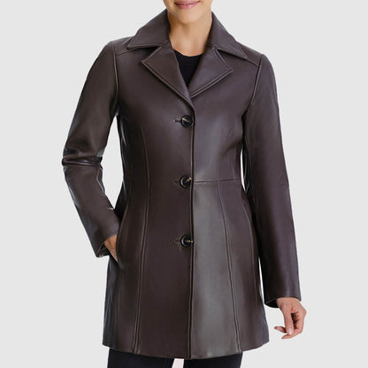 Petite Button Down Leather Coat