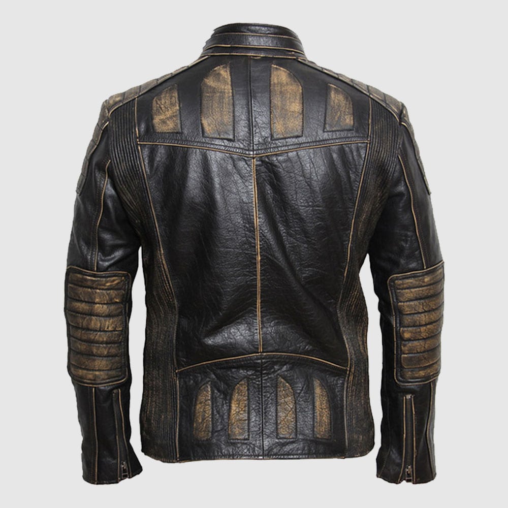 Vintage Retro Black Pleated Genuine Leather Motorcycle Jacket