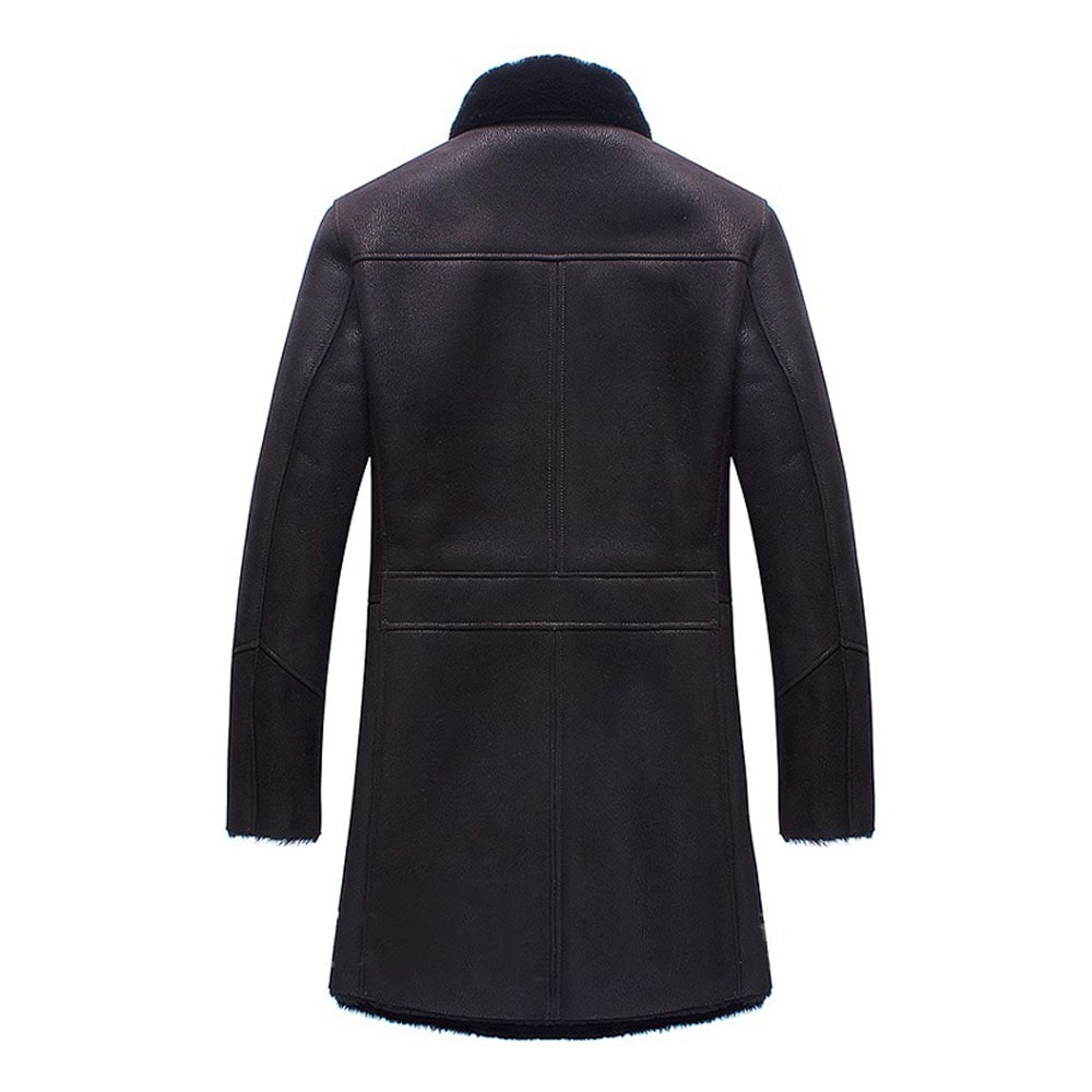 Mens Vintage Black Shearling Sheepskin Trench Coat