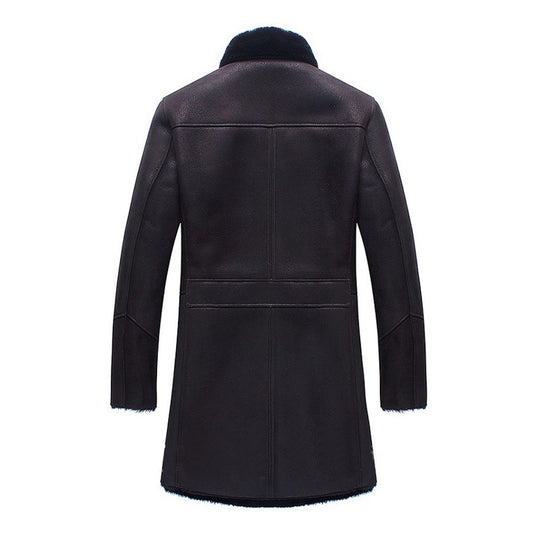 Mens Vintage Black Shearling Sheepskin Trench Coat