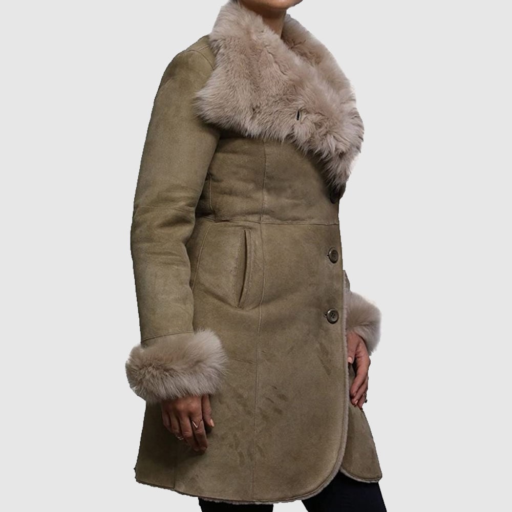 Women Shearling Sheepskin Coat Suede Nikita-Beige