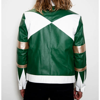 Mens Power Rangers Classic Leather Jacket Green