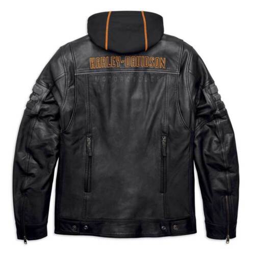 Harley Davidson Men's Bridgeport Black Leather Jacket Hoodie 3 in 1