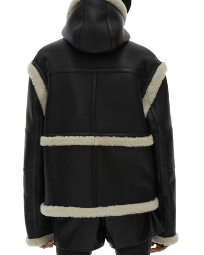 Helmut Lang Women's Black Aviator Hooded Shearling Jacket