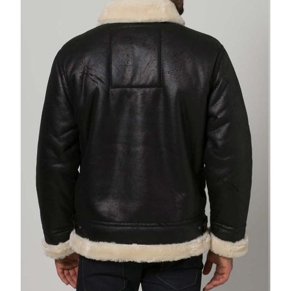 Mens Aviator Shearling Black Leather Jacket