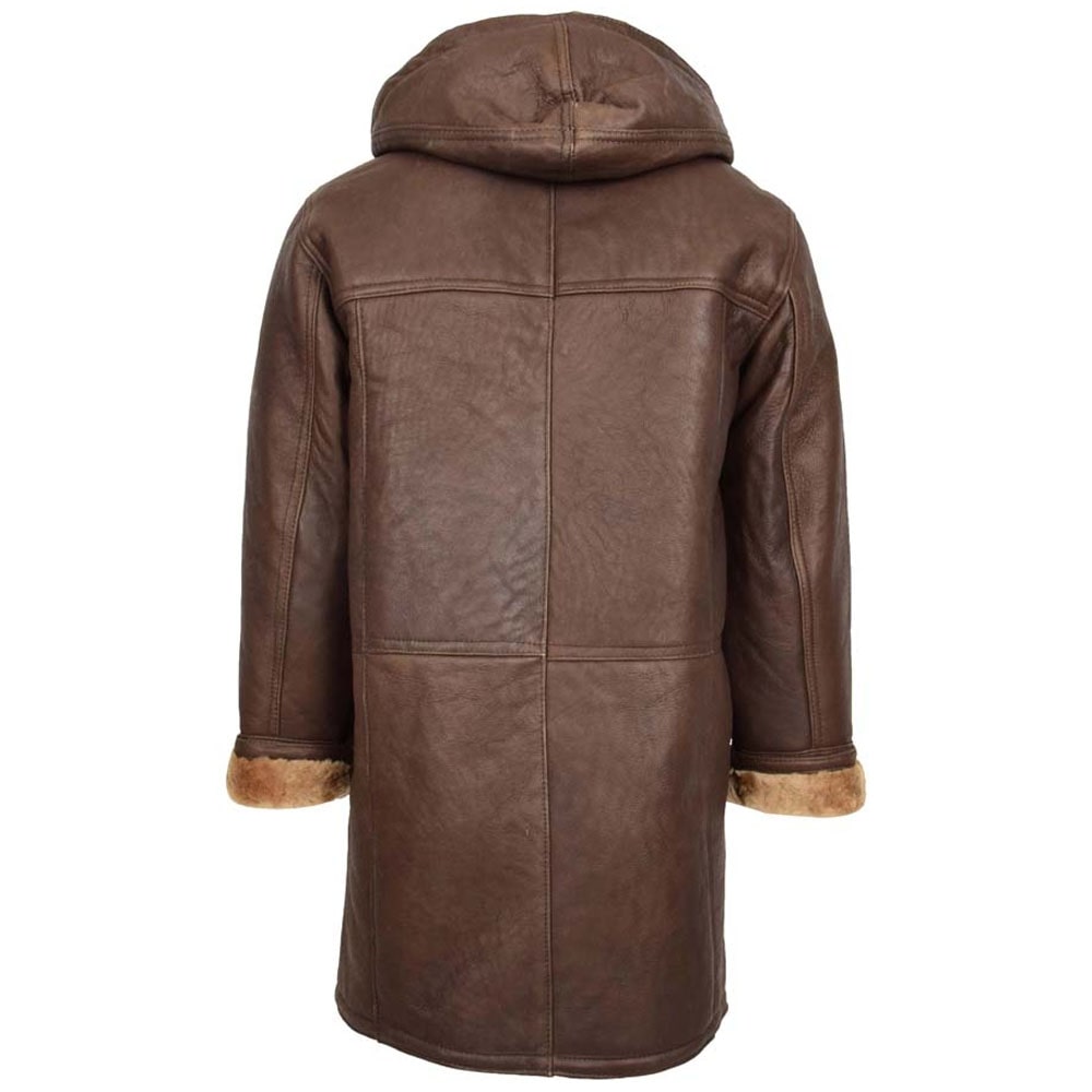 Mens Brown Ginger Shearling Sheepskin Duffle Coat