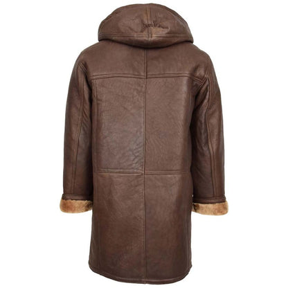 Mens Brown Ginger Shearling Sheepskin Duffle Coat