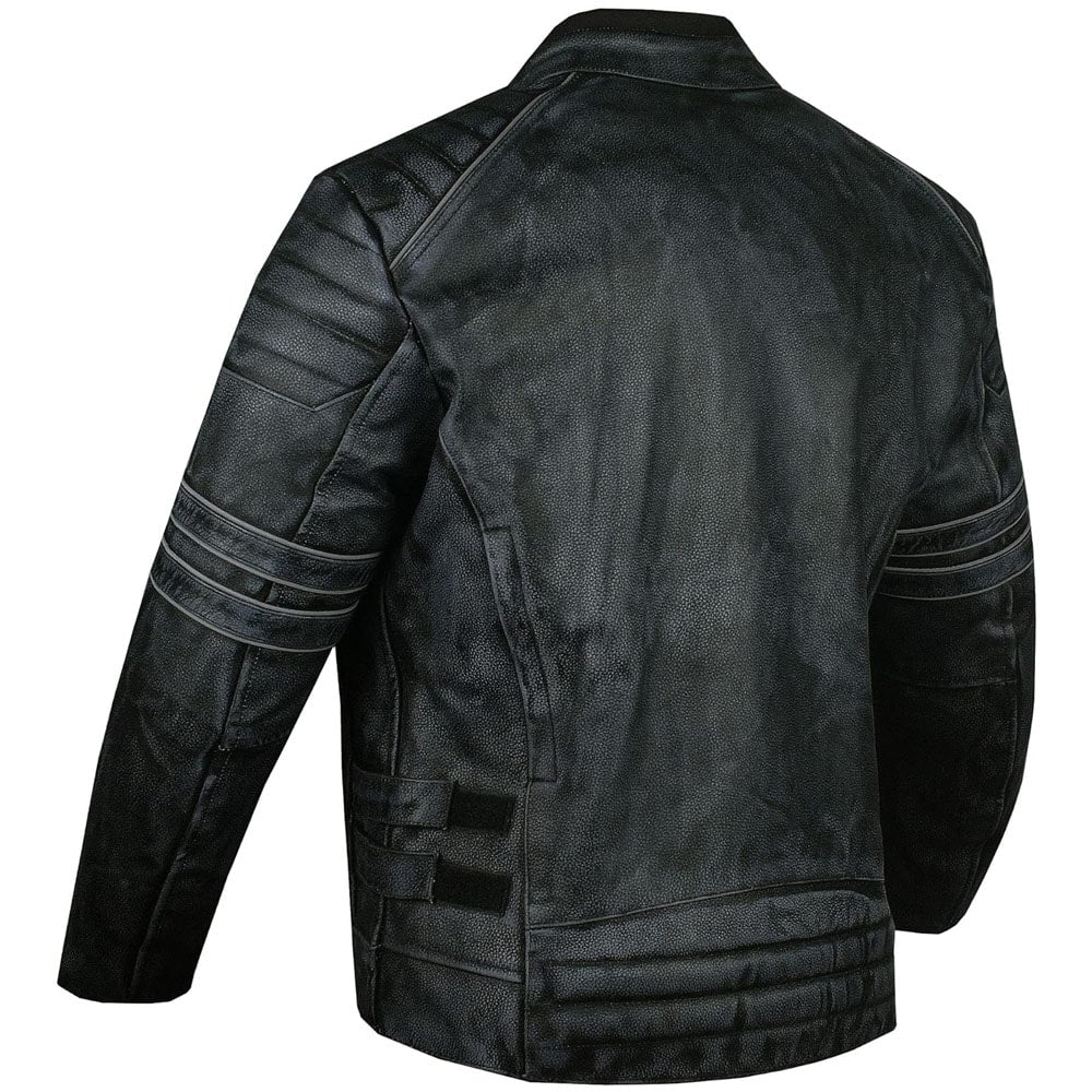 Leather Motorcycle Distressed Cowhide Leather Armor Black Jacket