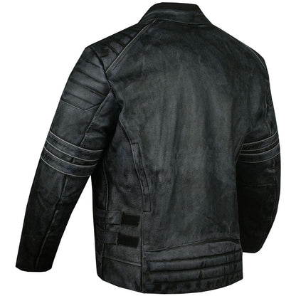 Leather Motorcycle Distressed Cowhide Leather Armor Black Jacket